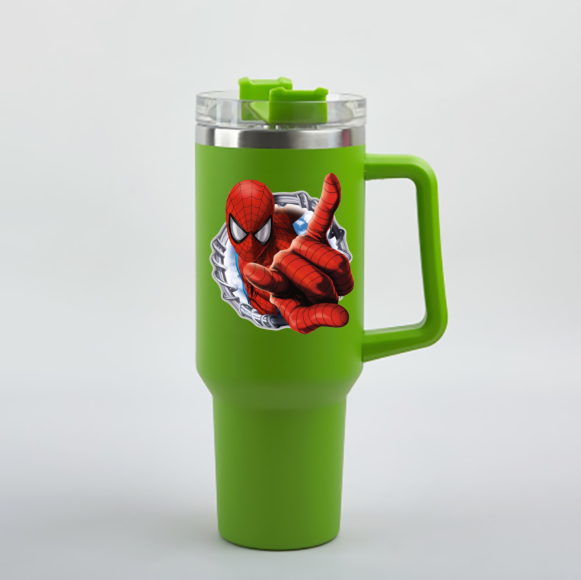 （画像用） Spider Man スパイダーマン 1200mL車用タンブラー - クリスタルステッカー（プラスチックストロー付き）